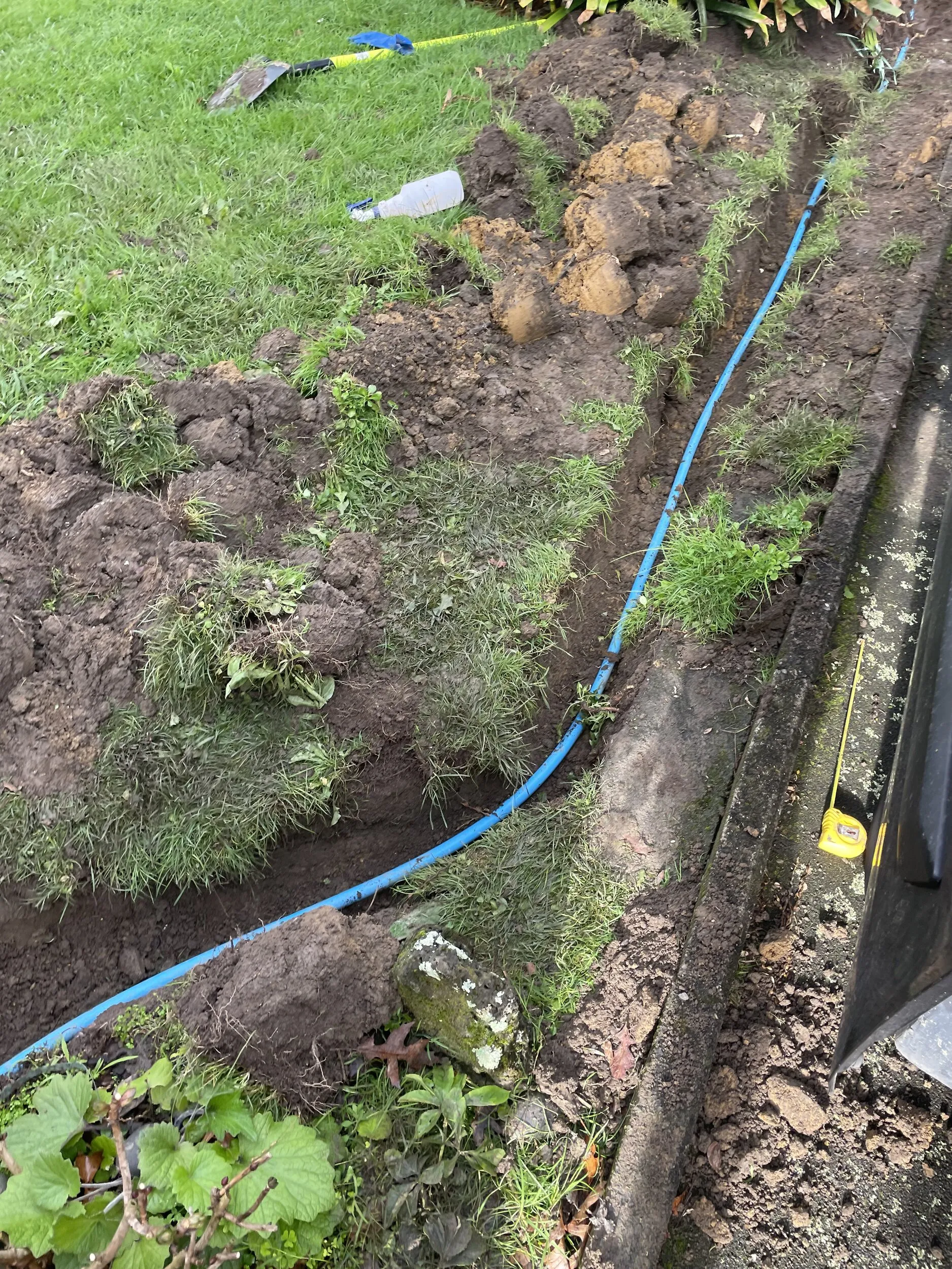 New water line laid in an open trench